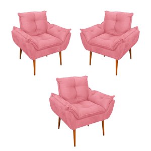 Kit 03 Poltronas Opala Confortável Sala, Quarto Cor:rosa