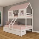Ver imagem 1 de Beliche Casal/ Solteiro Casinha Encantada com 02 Gavetas Madeira Maciça Branco/ Rosa Housin