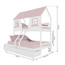 Ver imagem 3 de Beliche Casal/ Solteiro Casinha Encantada com 02 Gavetas Madeira Maciça Branco/ Rosa Housin