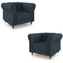 Ver imagem 2 de Kit 2 Poltronas Decorativas Sala de Estar Stanford Chesterfield Pés de Madeira Couro Azul Marinho G5