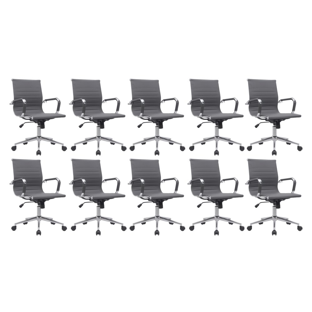 Cadeira Escritório Diretor Eames em Couro - Cinza:10 Cadeiras - 1