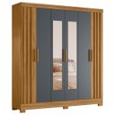 Ver imagem 1 de Guarda Roupa Valença 195cm 6 Portas Freijó Cinza com Portas Ripadas e Espelho Moval