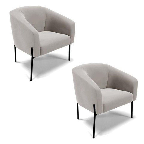 Cadeira Sala de Jantar Pé de Ferro Preto Kit 2 Stella Veludo D03 - D'Rossi Cor Cinza