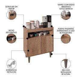 Balcão Aparador Buffet Cantinho do Café 71cm Lice M24 Freijó - Mpozenato - 3