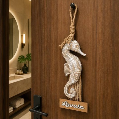 Enfeite Parede Cavalo Marinho Pendente Banheiro Lavabo 50cm