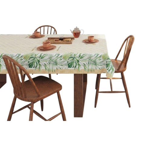 Toalha de Mesa 6 Lugares Lepper Pop Retangular 1,40x2,10m Algodão Poliéster Folhagem Tropical Palmas