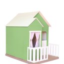 Ver imagem 6 de Casinha de Brinquedo Artesanal Janela Lateral Versátil com Cortinas Mdf Verde/branco L12 - Criança F