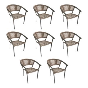 Kit 8 Cadeiras de Jantar Corda Náutica Nude Base Aluminio Rami Sofia Linha Plus