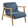 Poltrona Tokyo com Braço Madeira Tecido Linho Azul - 1