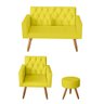 Kit Sofá 2 Lugares e Poltrona Para Sala Bianca Capitonê e Puff Redondo Suede Amarelo - Móveis - 1