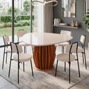 Ver imagem 3 de Mesa de Jantar 6 Lugares Orgânica Tampo com Vidro 136cm Merisi D05 Freijó Off White - Lyam Decor
