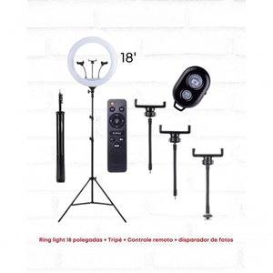 Ring Light 18" + Tripé 160cm + Adaptador Ball Head