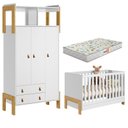 Ver imagem 1 de Berço Americano 4300 e Guarda Roupa Infantil 4375 Fantasia Branco Acetinado com Colchão Gazin – Qmov
