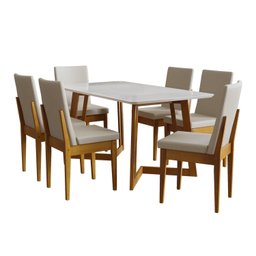 Conjunto Mesa Califórnia com Vidro 6 Cadeiras Dakota Cerejeira Tecido A40 100% Madeira Maciça - 2