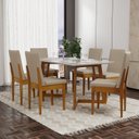 Ver imagem 1 de Conjunto Mesa Califórnia com Vidro 6 Cadeiras Dakota Cerejeira Tecido A40 100% Madeira Maciça