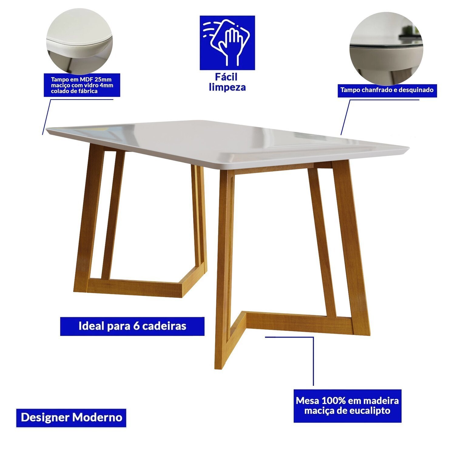 Conjunto Mesa Califórnia com Vidro 6 Cadeiras Dakota Cerejeira Tecido A40 100% Madeira Maciça - 7