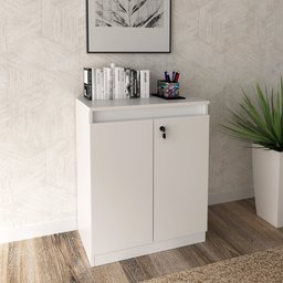 Balcão para Escritório 60cm com 1 Prateleira 2 Portas e Chave Branco - 1