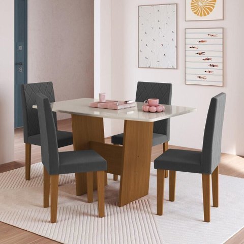 Conjunto Mesa de Jantar 137cm com 4 Cadeiras Multimóveis Cr50210 Freijó-off White-grafite