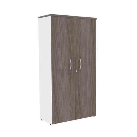 Armário Alto PE25 Pandin 80 cm (largura) em MDP Cor Walnut e Branco com Duas portas