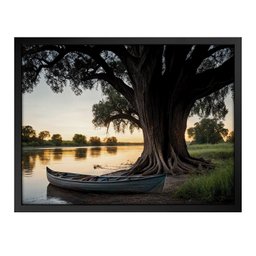 Quadro 60cm X 80cm Paisagem Barco e Árvore Tropical Artes - 1