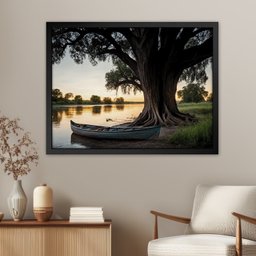 Quadro 60cm X 80cm Paisagem Barco e Árvore Tropical Artes - 2
