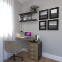 Ver imagem 1 de Escrivaninha Mesa Escritório e Home Office com 4 Gavetas 112cm MDF Preto e Carvalho Mel
