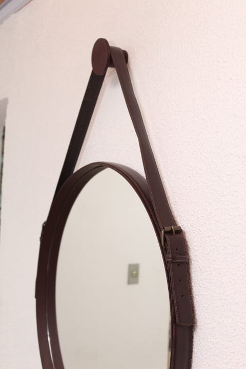 Espelho Redondo com Alça em Couro Legítimo IMBUIA 60 cm - 5