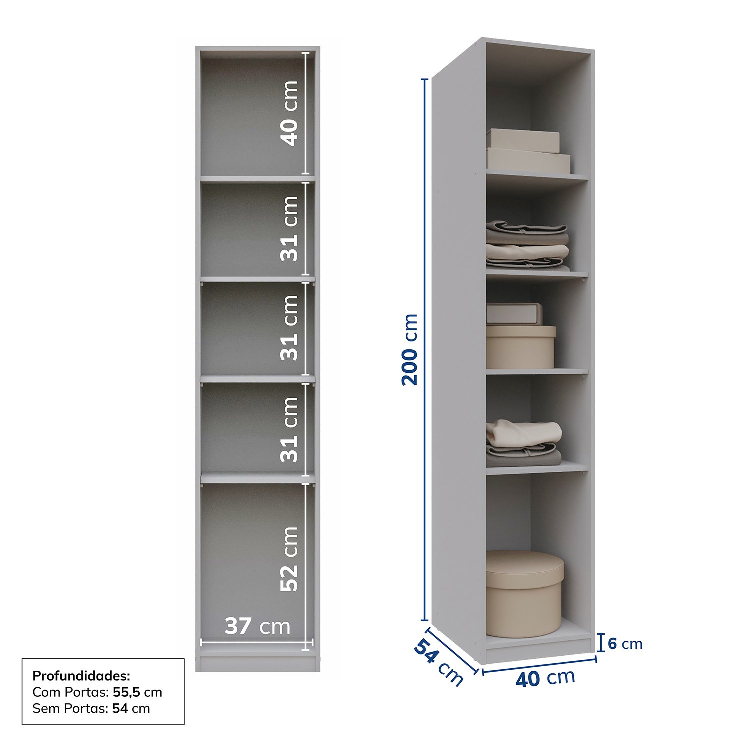 Guarda-roupa Modular 40cm 1 Porta com Prateleiras Jade Cabecasa Madeiramadeira - 4