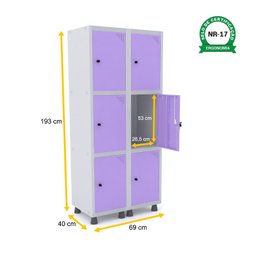 ROUPEIRO DE AÇO 2M 06 PORTAS PITÃO PANDIN - CINZA/LILÁS GRP 502/6 DI - 2