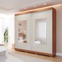 Ver imagem 1 de Guarda-Roupa Casal 230cm 2 Portas de Correr com Pés e 4 Espelhos MDF Talin Marrom/Cinamomo/Off White