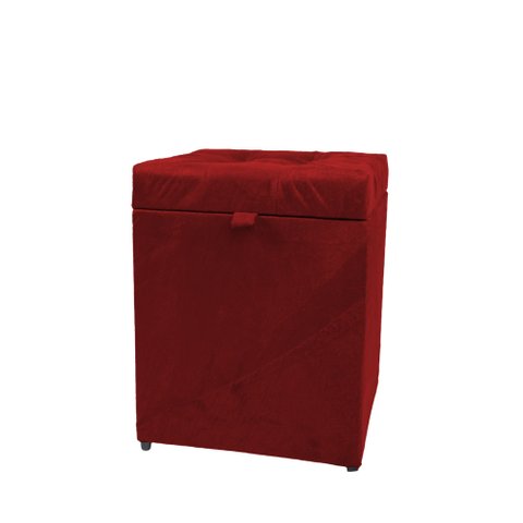 Puff Baú Estofado em Suede Amassado 1 Lugar Quadrado - Vinho