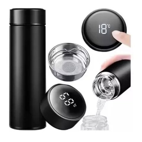 02 Garrafas Térmica Squeeze Medidor Temperatura 500ml Inox