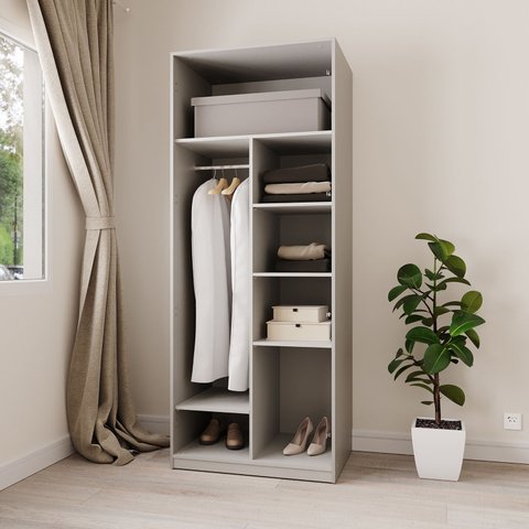 Guarda-Roupa Planejado 80cm sem Portas com Prateleiras Jade CabeCasa MadeiraOriginals Cinza/Urbano