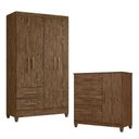 Ver imagem 1 de Guarda Roupa Solteiro Chile e Cômoda Vênus com Pés Castanho Wood - Moval