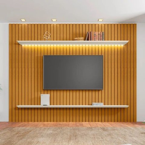 Kit 2 Prateleiras com LED 100% MDF Roma Bege Cinamomo/Off White