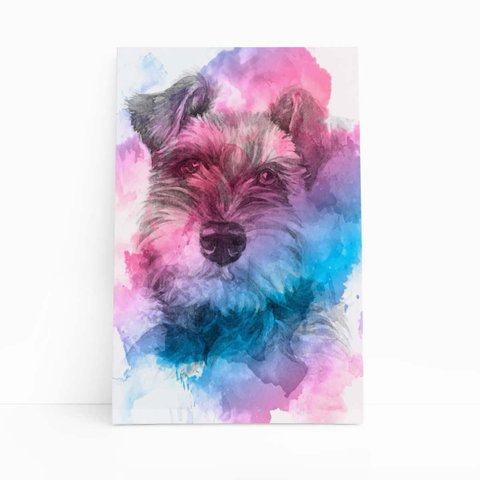 Quadro Cachorro Schnauzer Aquarela Tinta Canvas 20x30cm