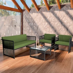 Conjunto para Área Externa de Corda Náutica - 02 Poltrona Namoradeira Mesa de Centro Santiago