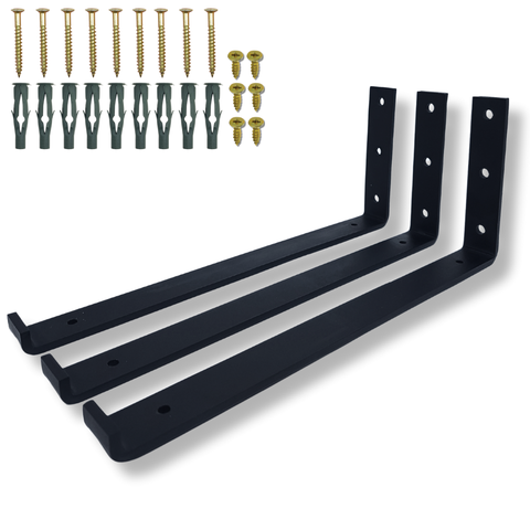 3 Suportes de Prateleira 30cm Formato L Mão Francesa Estilo Modern Aço Alta Resistência Preto