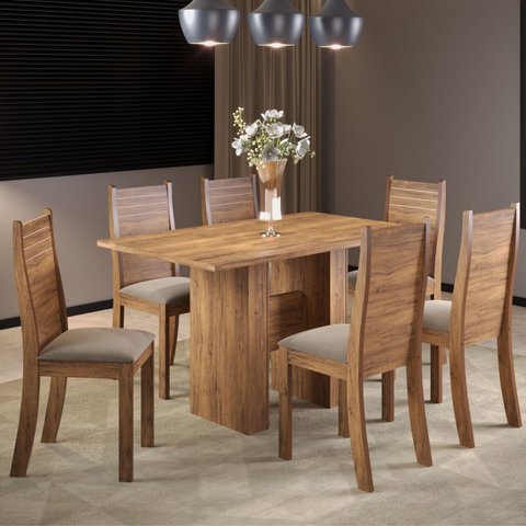 Conjunto Sala de Jantar 6 Lugares Retangular Tampo de MDP Carmem
