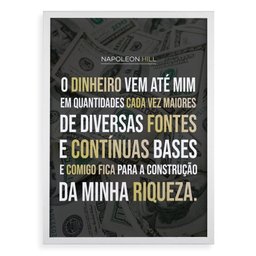 Quadro Lei da Atração - Napoleon Hill 24x18cm - com Vidro:moldura Branca - 1