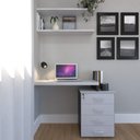 Ver imagem 3 de Escrivaninha Mesa Escritório e Home Office com 4 Gavetas 112cm MDF Preto e Cinza Cristal