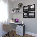 Ver imagem 1 de Escrivaninha Mesa Escritório e Home Office com 4 Gavetas 112cm MDF Preto e Cinza Cristal