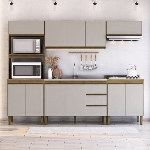 Cozinha Modulada 5 Peças 2 Aéreos 2 Balcões 1 Torre Quente Margarida Yescasa Marrom/Mel/Arenas