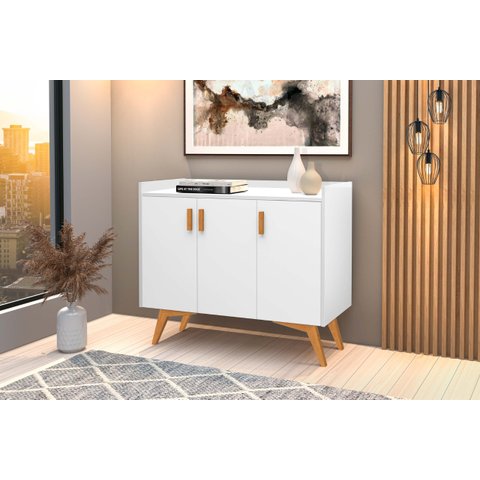 Aparador Buffet Retrô 3 Portas Classic Branco - Móvebrinque