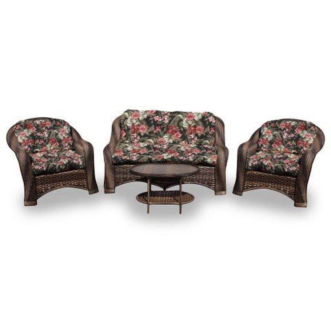 Conjunto de Sofá Fibra Sintética Melo - 1 Sofá 2 L + 2 Poltronas + 1 Mesa Centro - Tecido Maui Preto
