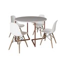 Ver imagem 2 de Mesa Jantar Industrial Redonda 110cm Branca Base V Cobre com 4 Cadeiras Eames Branca Base Madeira