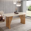 Ver imagem 1 de Mesa de Jantar com Tampo MDF e Vidro com Canto Arredondado 180 cm Adriana Bege/Off White/Nature