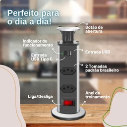 Torre Multiplug Retrátil 3 Tomadas e Usb - 5