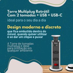 Torre Multiplug Retrátil 3 Tomadas e Usb - 3