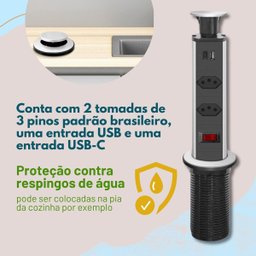 Torre Multiplug Retrátil 3 Tomadas e Usb - 6